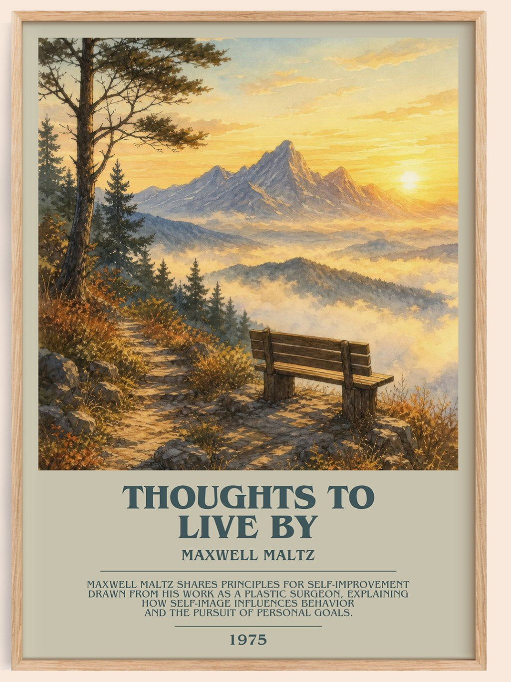 Thoughts to live by bookish book poster by Maxwell Maltz – framed literary art print