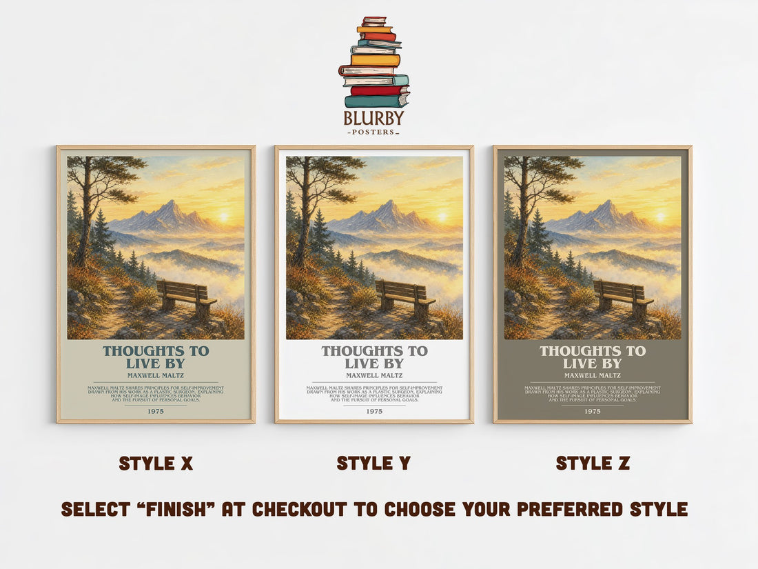 Thoughts to live by bookish print in frame leaning in hallway – non fiction wall art (mockup)