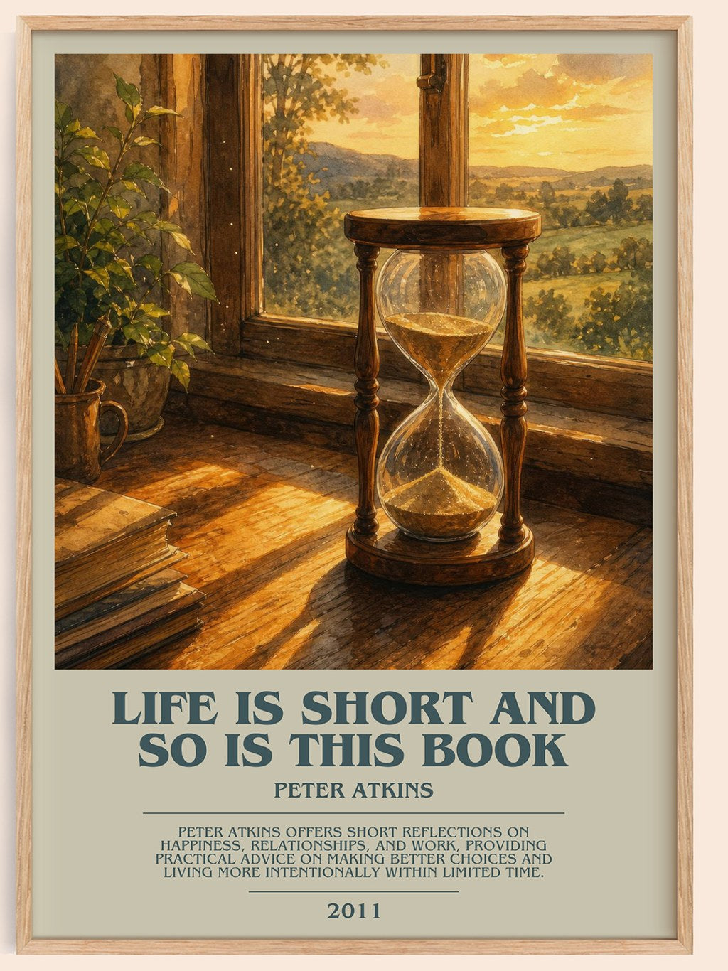 Life Is Short And So Is This Book bookish book poster by Peter Atkins – framed literary art print