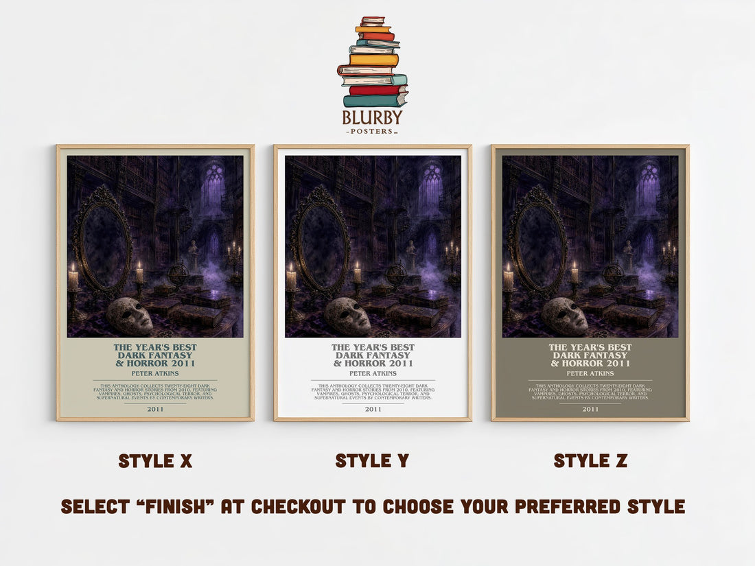 The Year's Best Dark Fantasy & Horror 2011 bookish print in frame leaning in hallway – horror wall art (mockup)