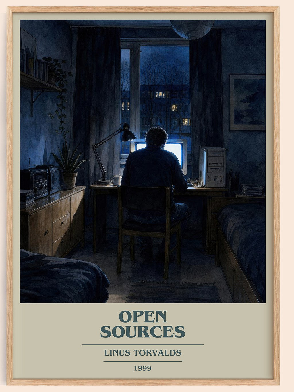 Open sources book cover book poster by Linus Torvalds – framed literary art print