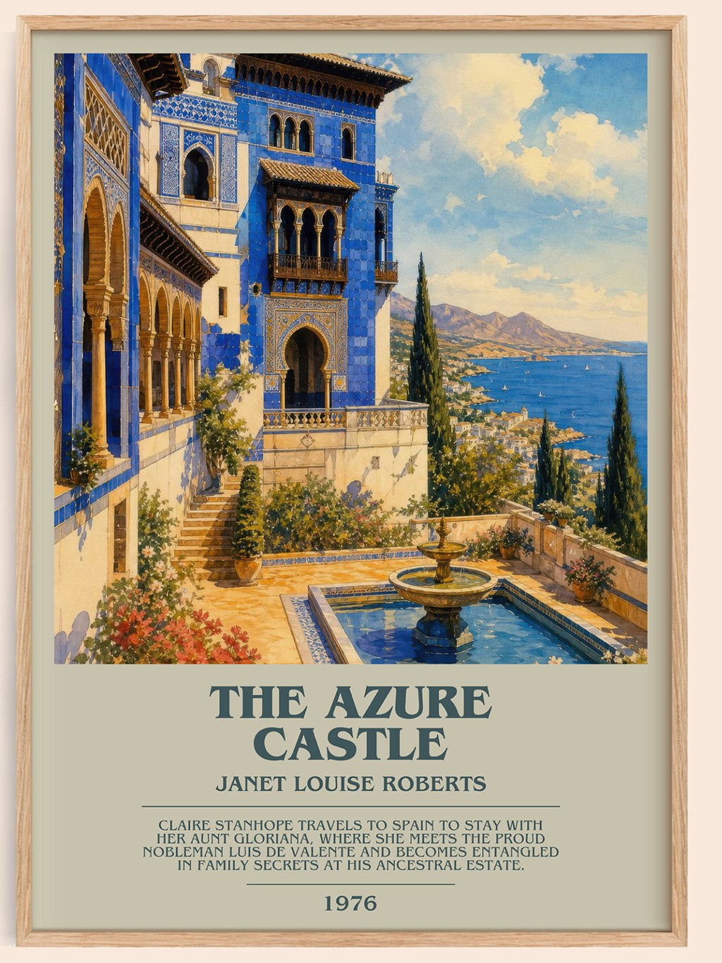 The Azure Castle bookish book poster by Janet Louise Roberts – framed literary art print