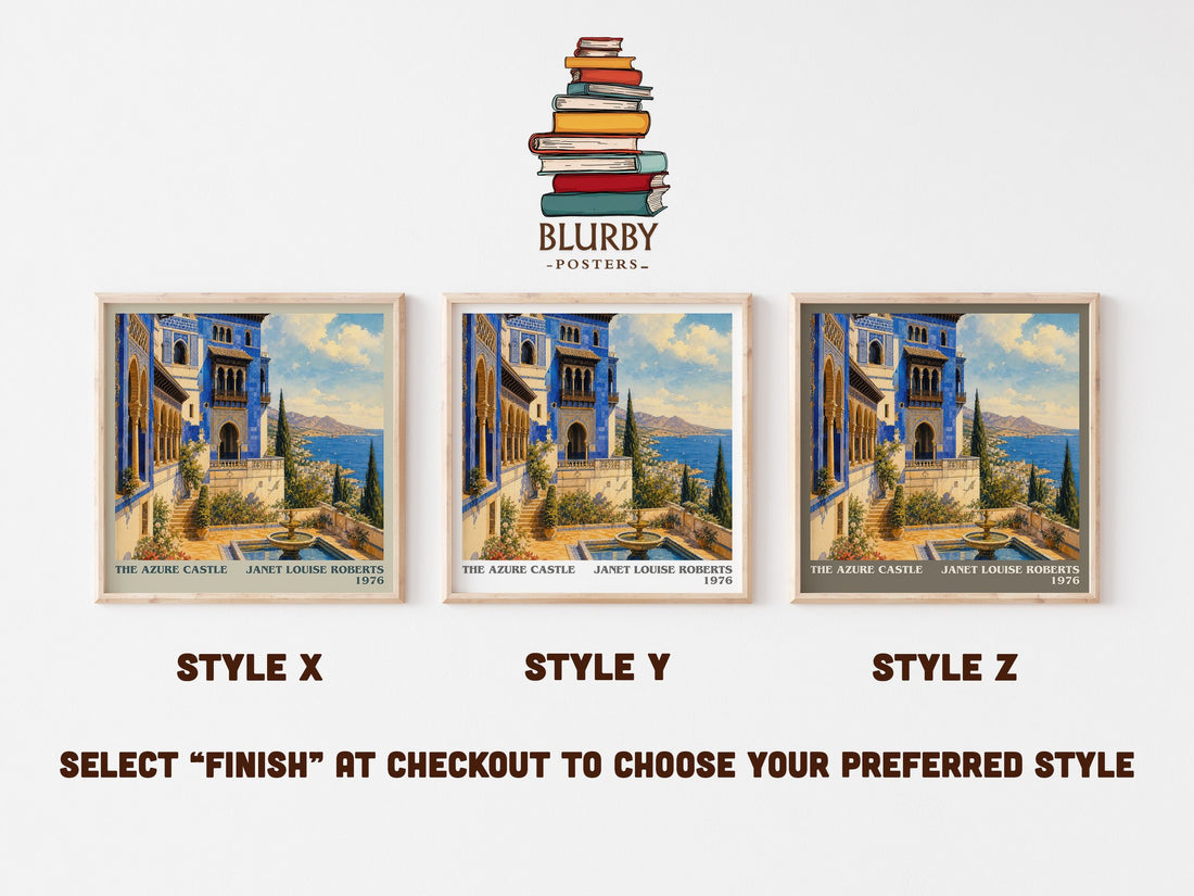 The Azure Castle literary print in frame leaning in hallway – romance wall art (mockup)