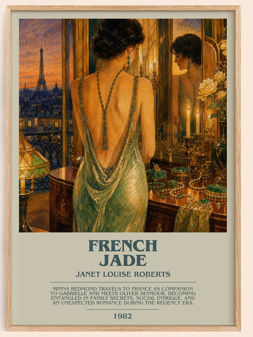 French Jade bookish book poster by Janet Louise Roberts – framed literary art print