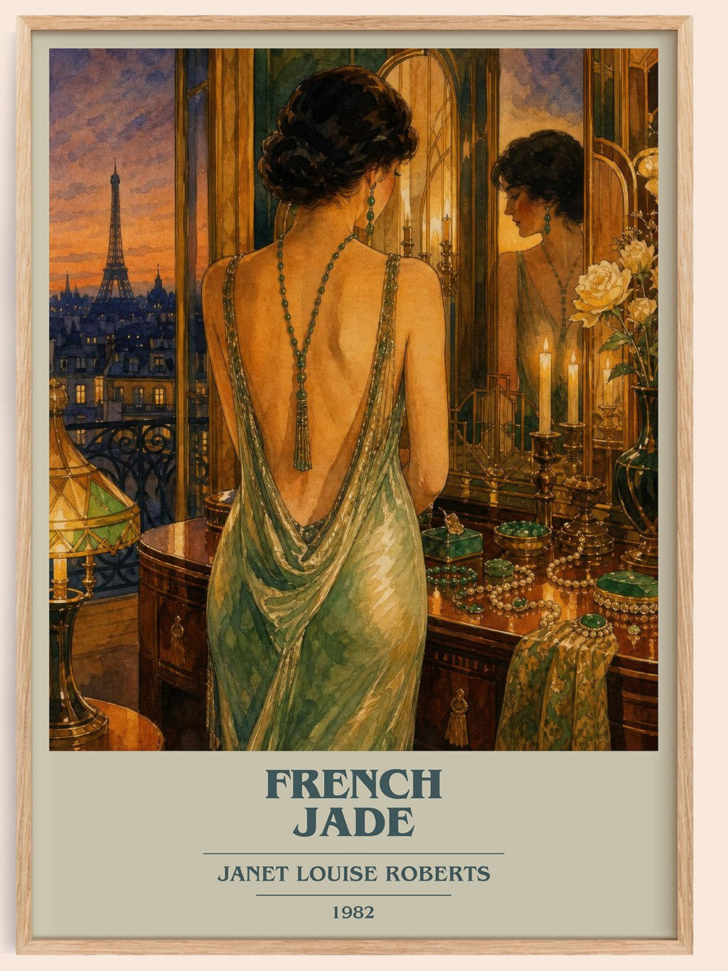 French Jade book cover book poster by Janet Louise Roberts – framed literary art print