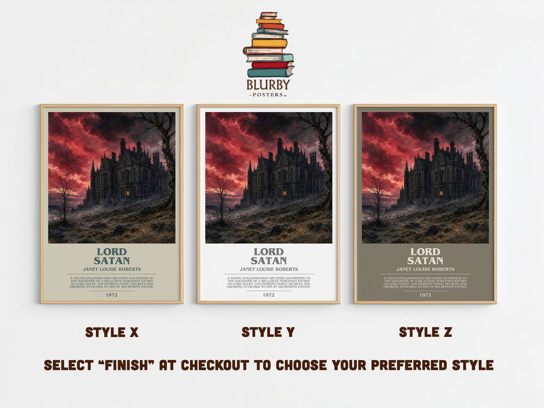 Lord Satan bookish print in frame leaning in hallway – romance wall art (mockup)