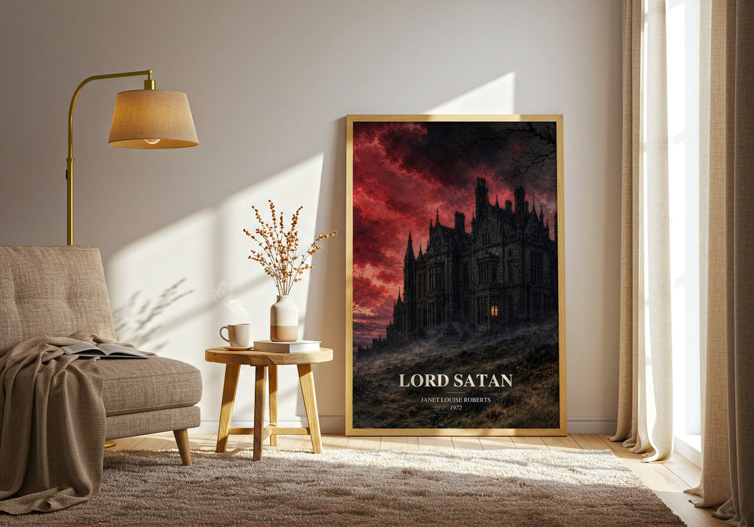 Lord Satan watercolour print in frame leaning in hallway – romance wall art