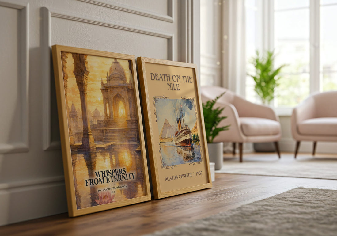 Whispers from Eternity watercolour print framed by window – literary home decor