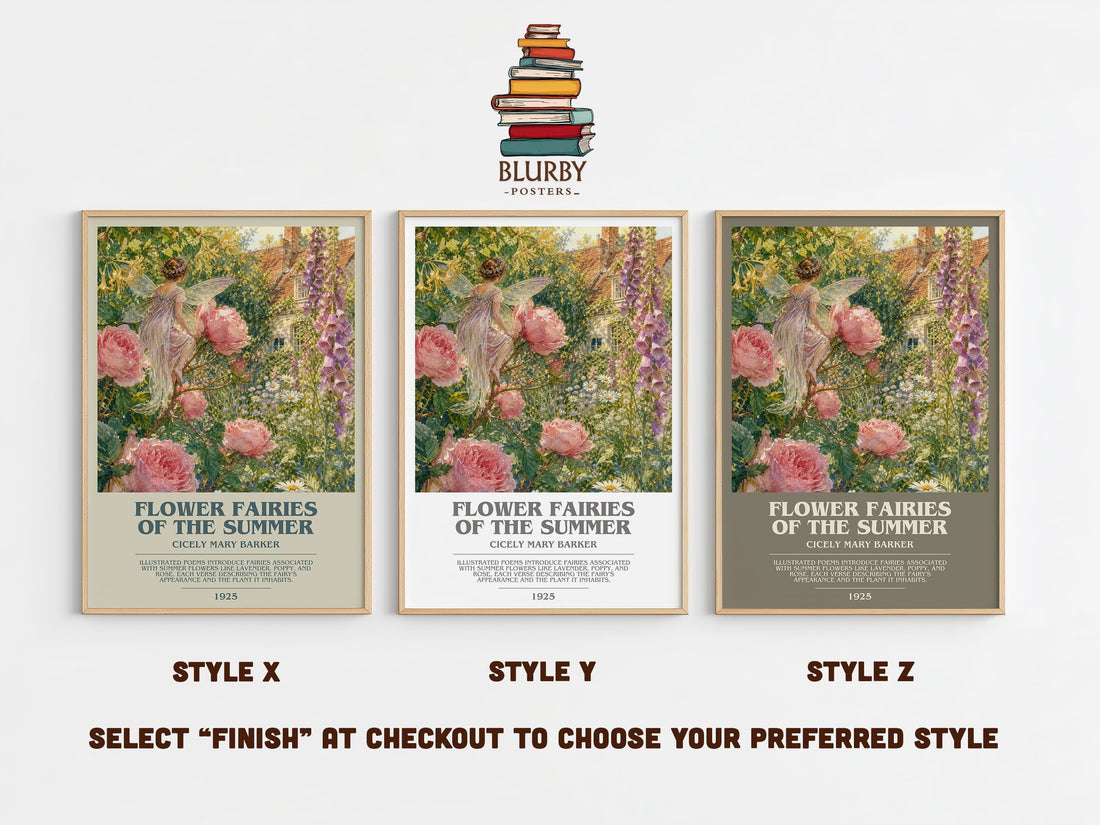 Flower Fairies of the Summer bookish print in frame leaning in hallway – childrens wall art (mockup)