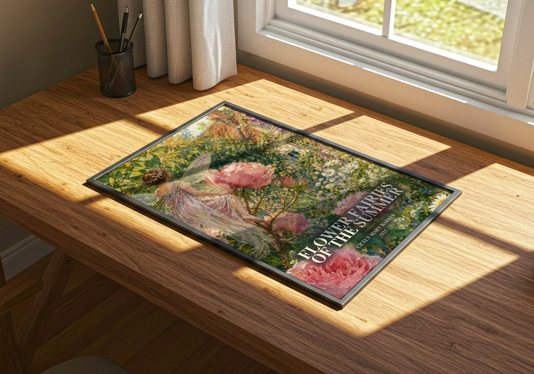 Flower Fairies of the Summer watercolour book poster framed on wall – childrens wall art