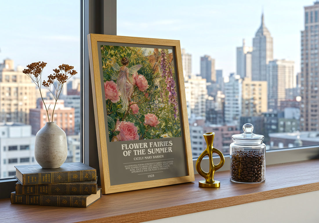Flower Fairies of the Summer bookish print framed by window – literary home decor