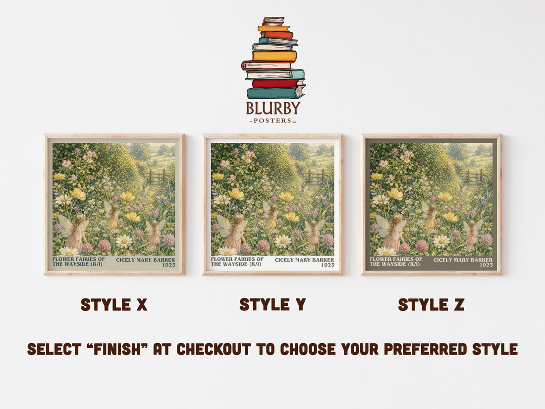 Flower Fairies of the Wayside (R/I) literary print in frame leaning in hallway – childrens wall art (mockup)
