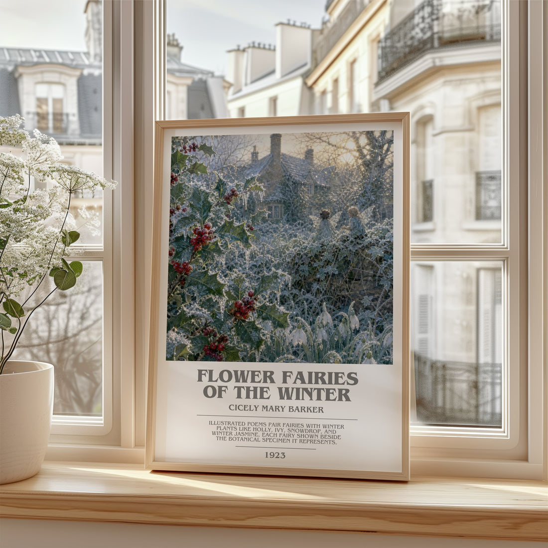 Flower Fairies of the Winter bookish poster colour and style options – Cicely Mary Barker book art