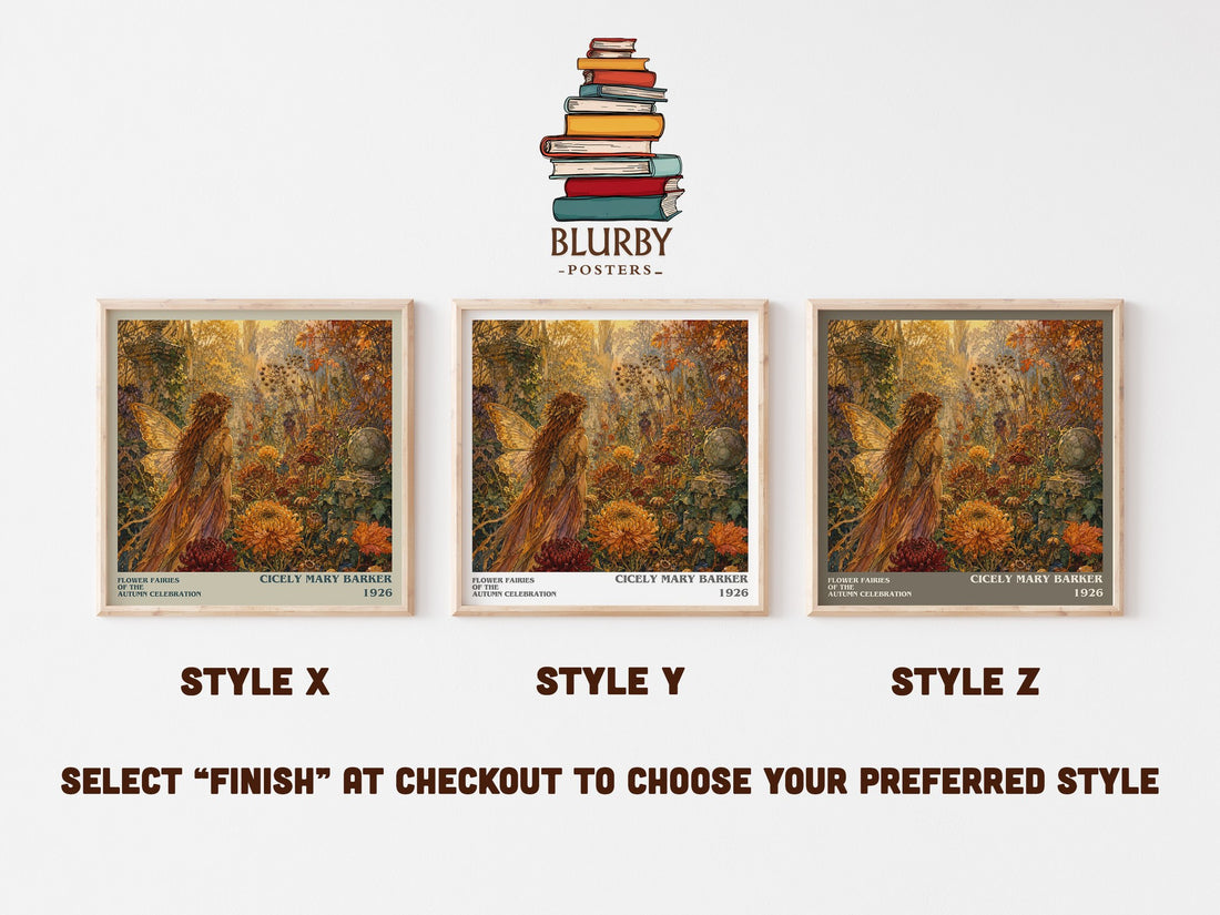 Flower Fairies of the Autumn Celebration literary print in frame leaning in hallway – childrens wall art (mockup)