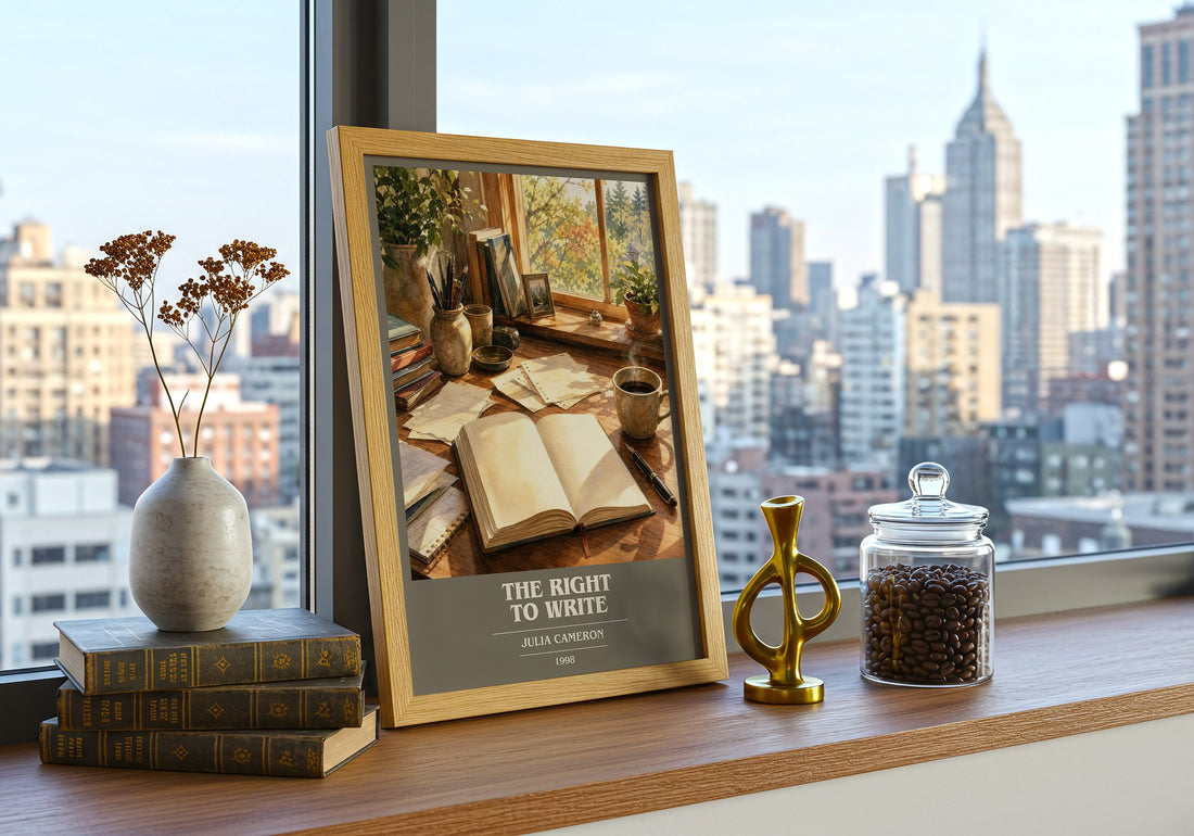 The Right to Write book cover print framed by window – literary home decor