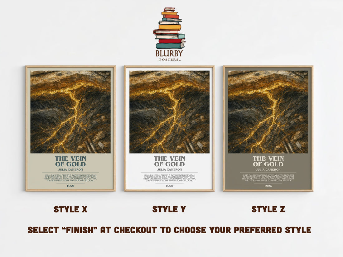 The Vein of Gold bookish print in frame leaning in hallway – non fiction wall art (mockup)
