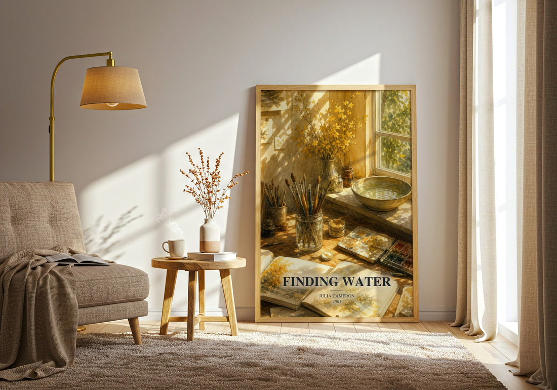 Finding water watercolour print in frame leaning in hallway – non fiction wall art