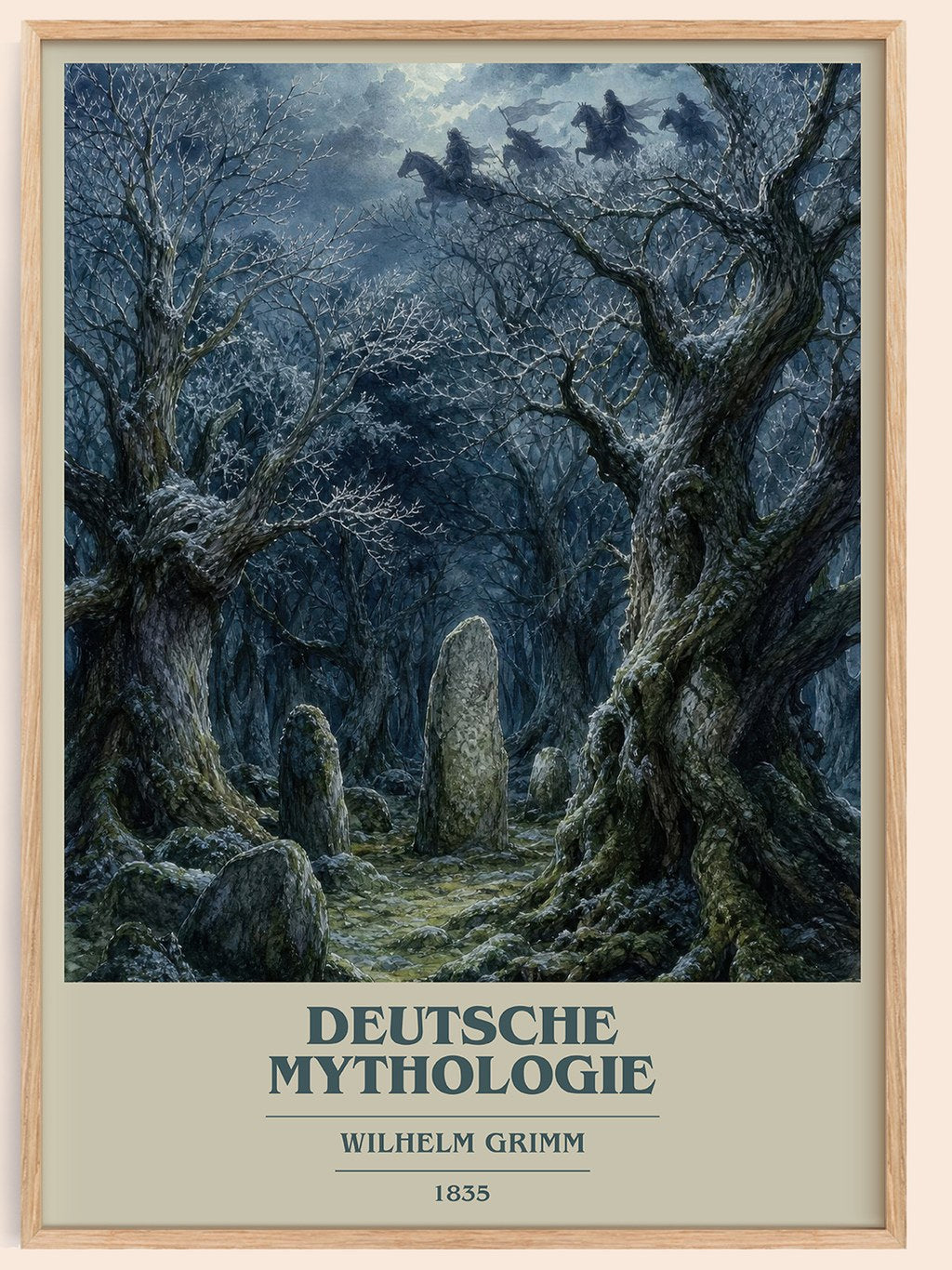 Deutsche mythologie book cover book poster by Wilhelm Grimm – framed literary art print