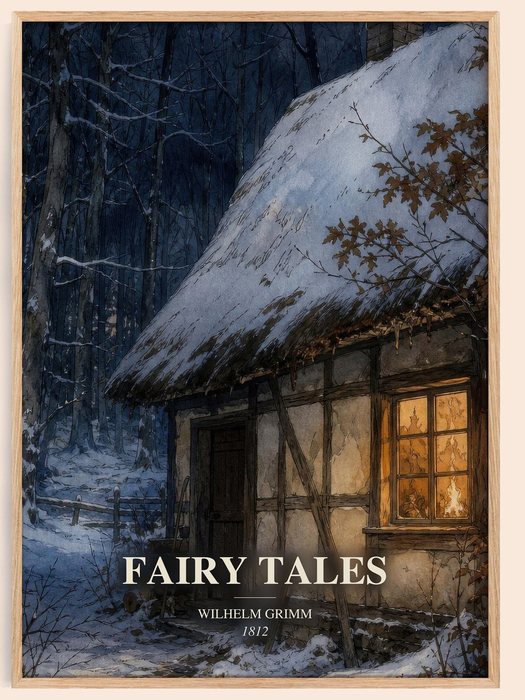 Fairy tales watercolour book poster by Wilhelm Grimm – framed literary art print