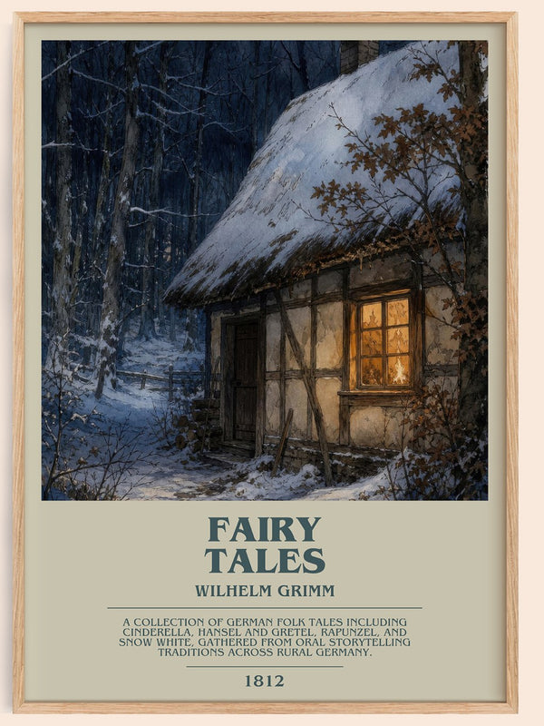 Fairy tales bookish book poster by Wilhelm Grimm – framed literary art print