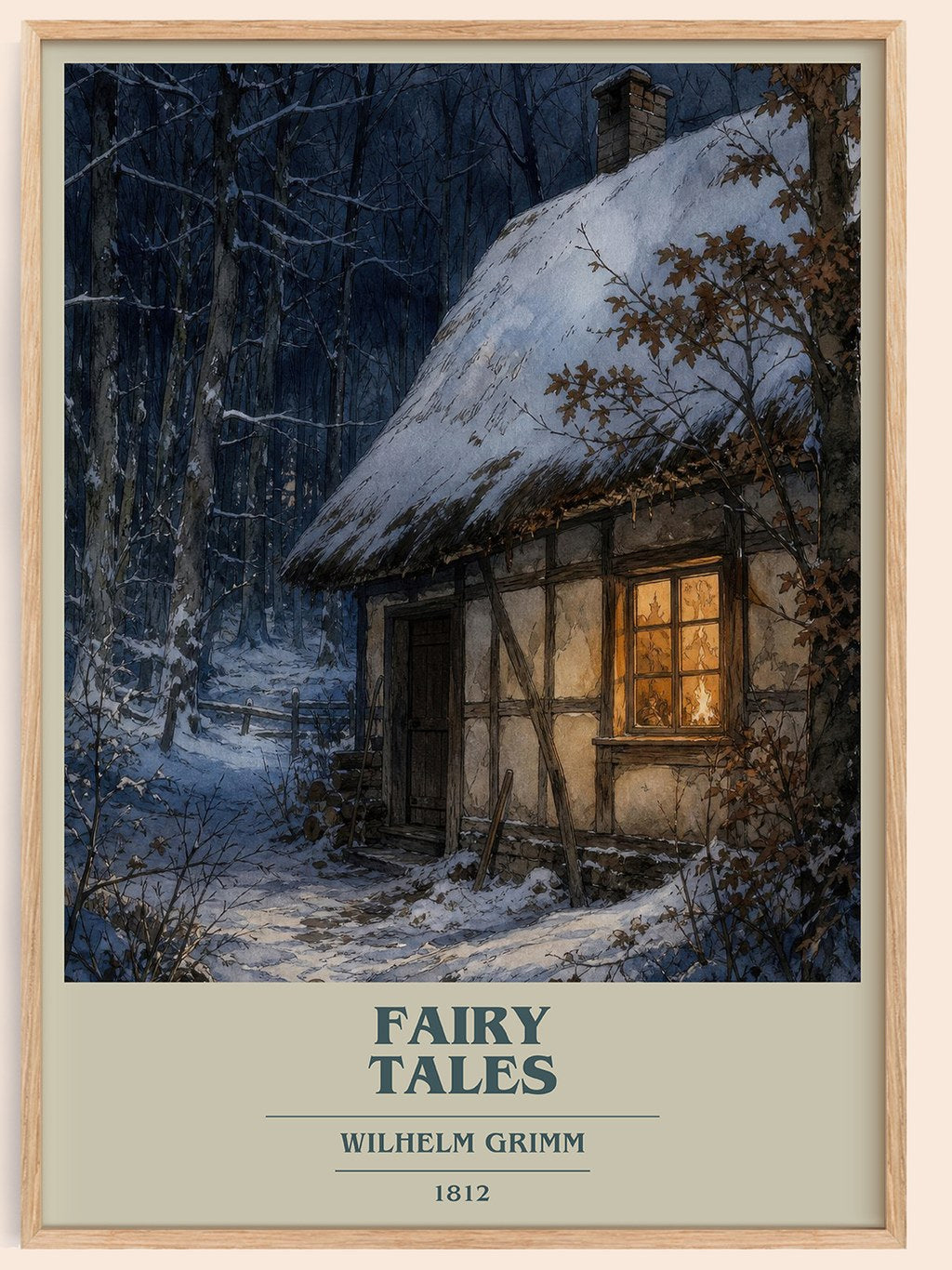 Fairy tales book cover book poster by Wilhelm Grimm – framed literary art print