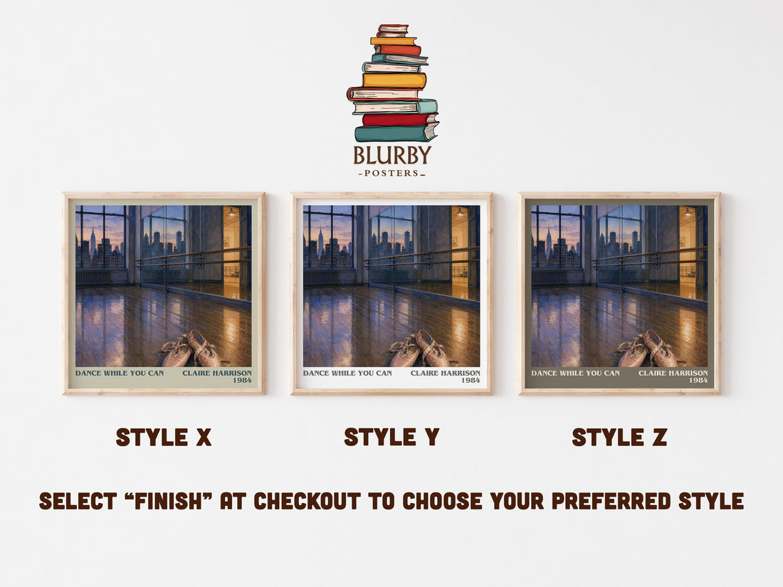 Dance While You Can literary print in frame leaning in hallway – contemporary fiction wall art (mockup)
