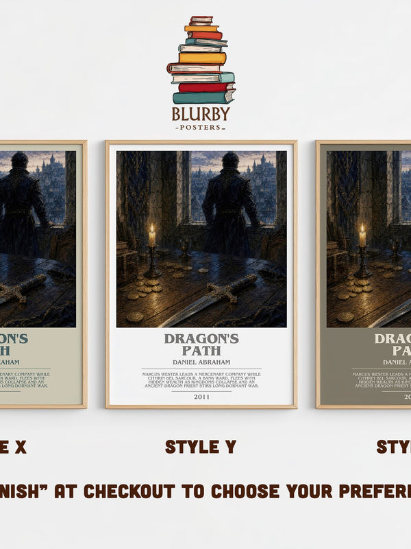 Dragon's Path bookish print in frame leaning in hallway – fantasy wall art