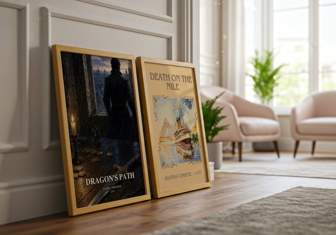 Dragon's Path watercolour print framed by window – literary home decor