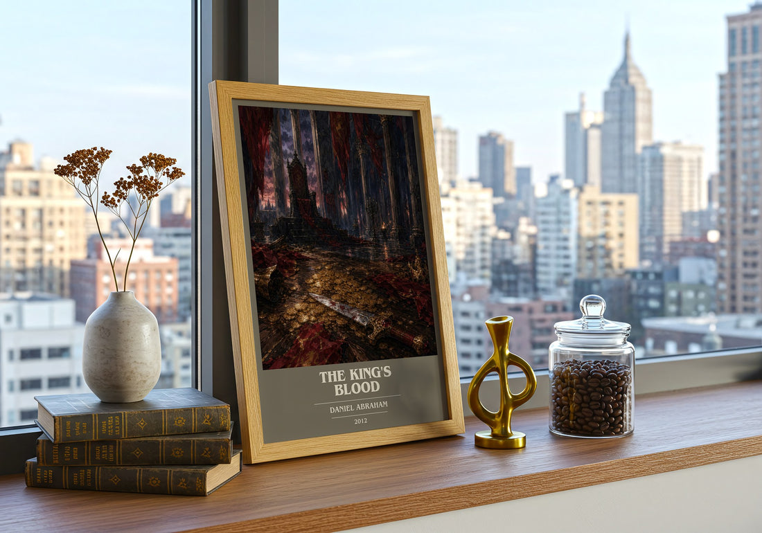 The king's blood book cover print framed by window – literary home decor