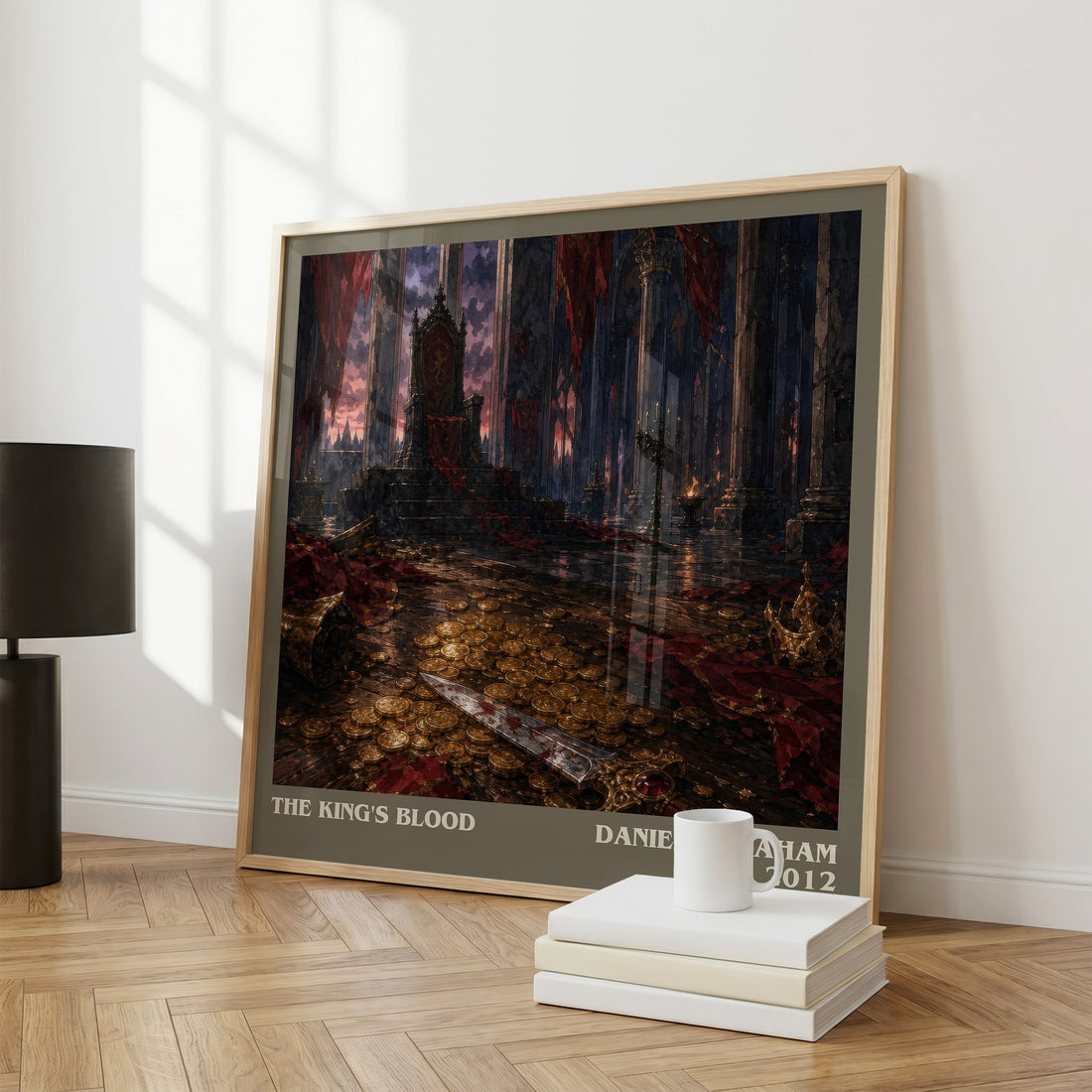 The king's blood literary print framed by window – literary home decor