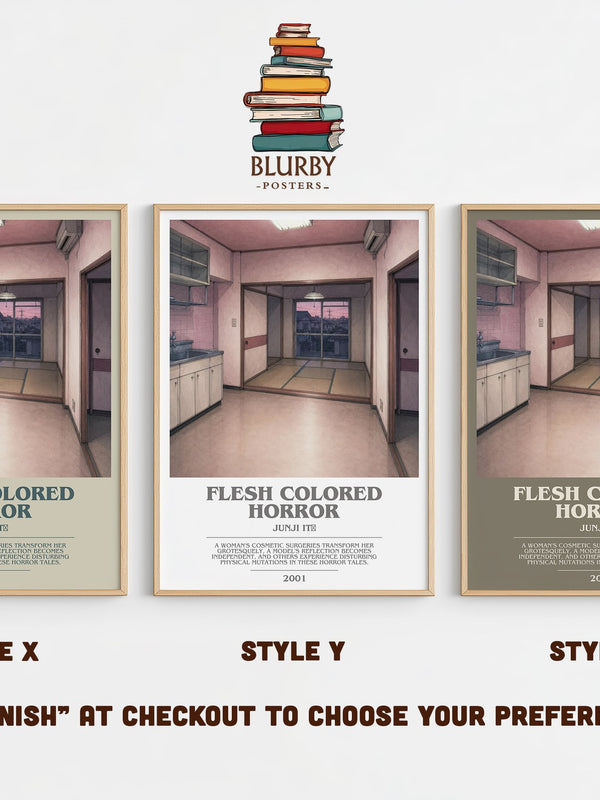 Flesh Colored Horror bookish print in frame leaning in hallway – horror wall art
