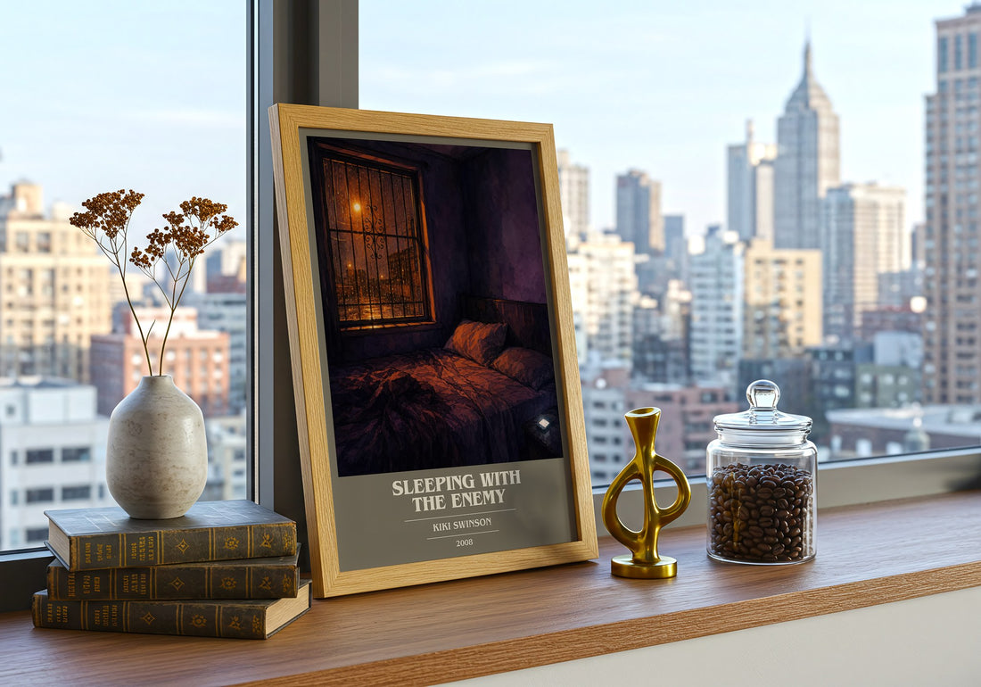 Sleeping with the enemy book cover print framed by window – literary home decor