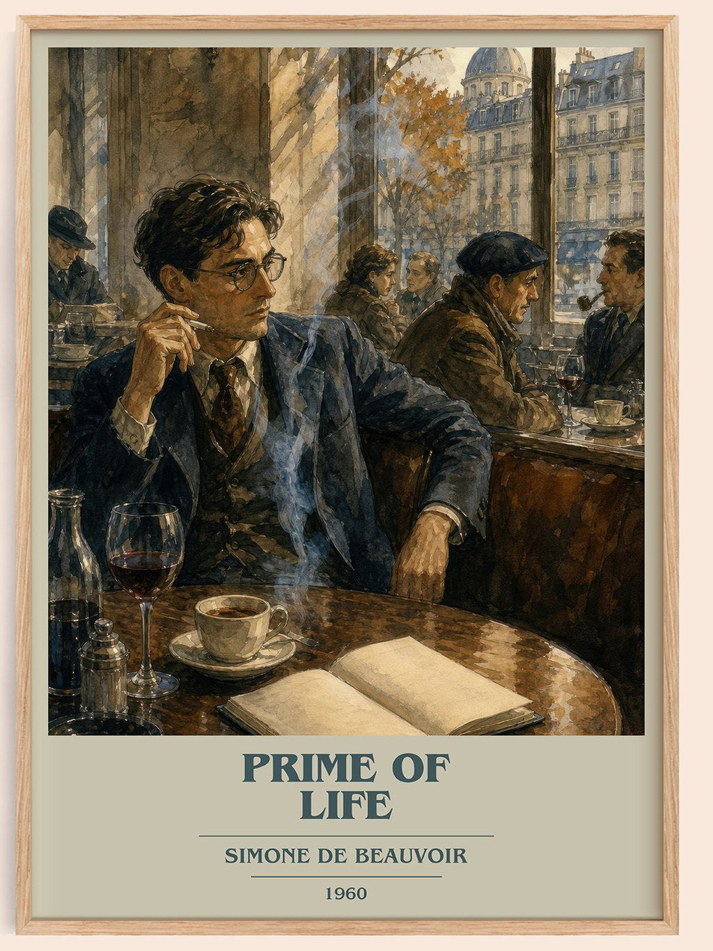 Prime of Life book cover book poster by Simone de Beauvoir – framed literary art print