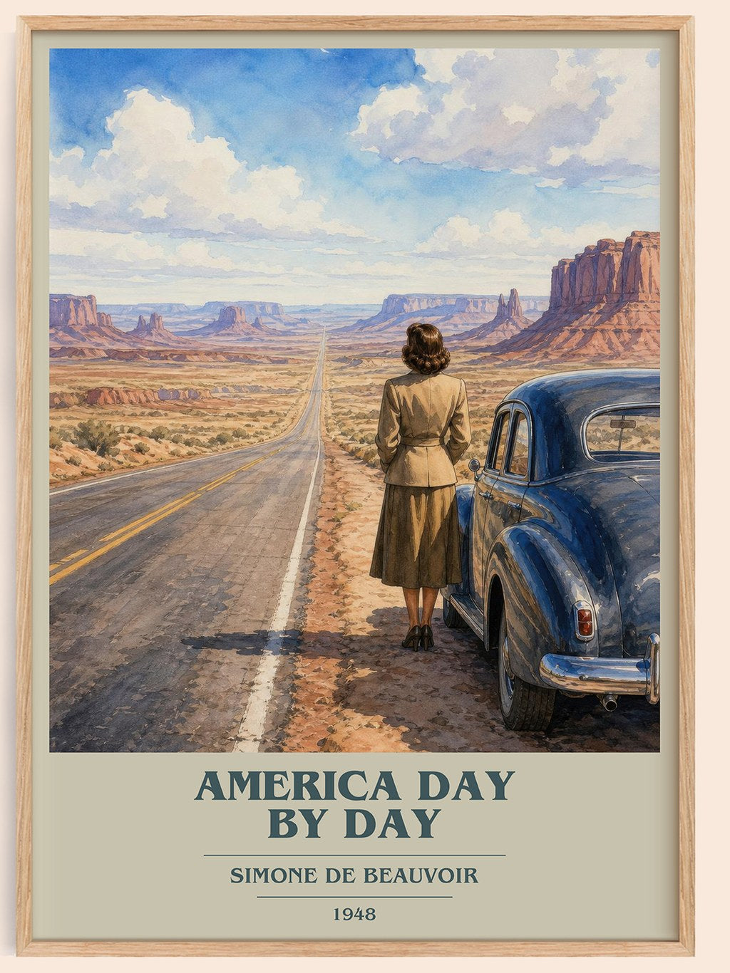 America Day by Day book cover book poster by Simone de Beauvoir – framed literary art print