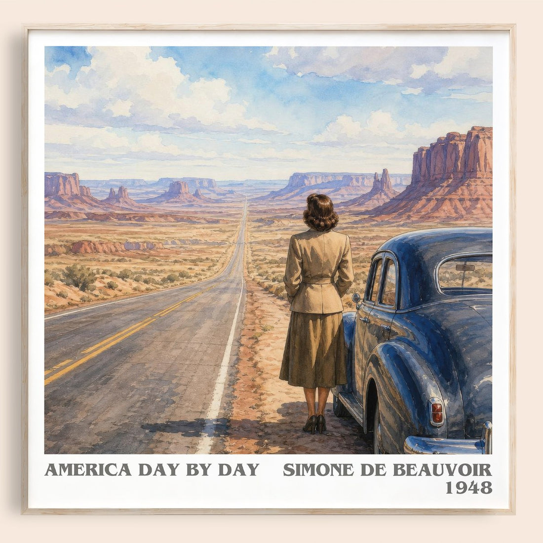 America Day by Day literary book poster by Simone de Beauvoir – framed literary art print