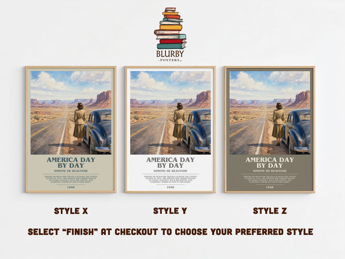 America Day by Day bookish print in frame leaning in hallway – memoir wall art (mockup)