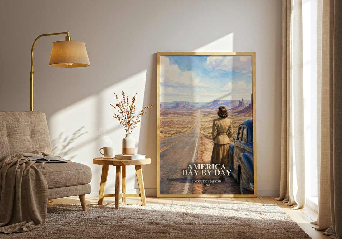 America Day by Day watercolour print in frame leaning in hallway – memoir wall art