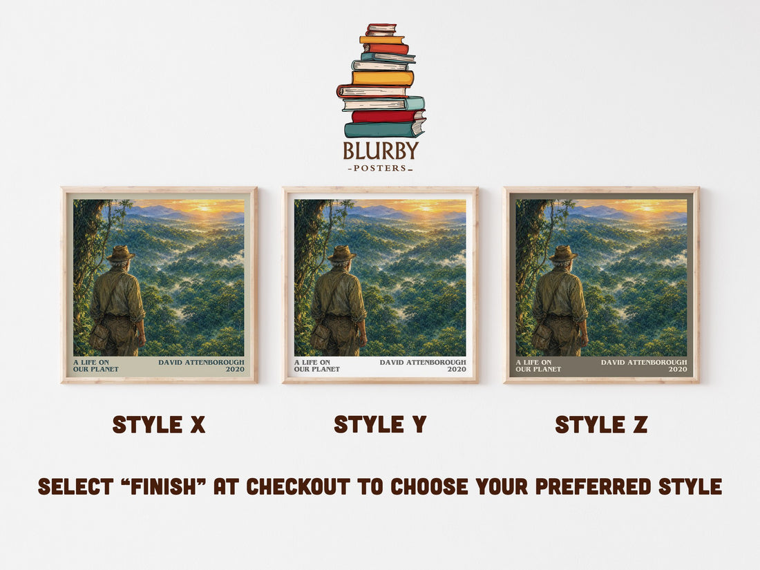 A Life on Our Planet literary print in frame leaning in hallway – non fiction wall art (mockup)