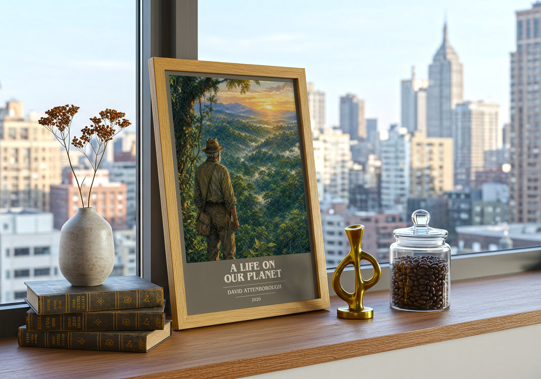 A Life on Our Planet book cover print framed by window – literary home decor