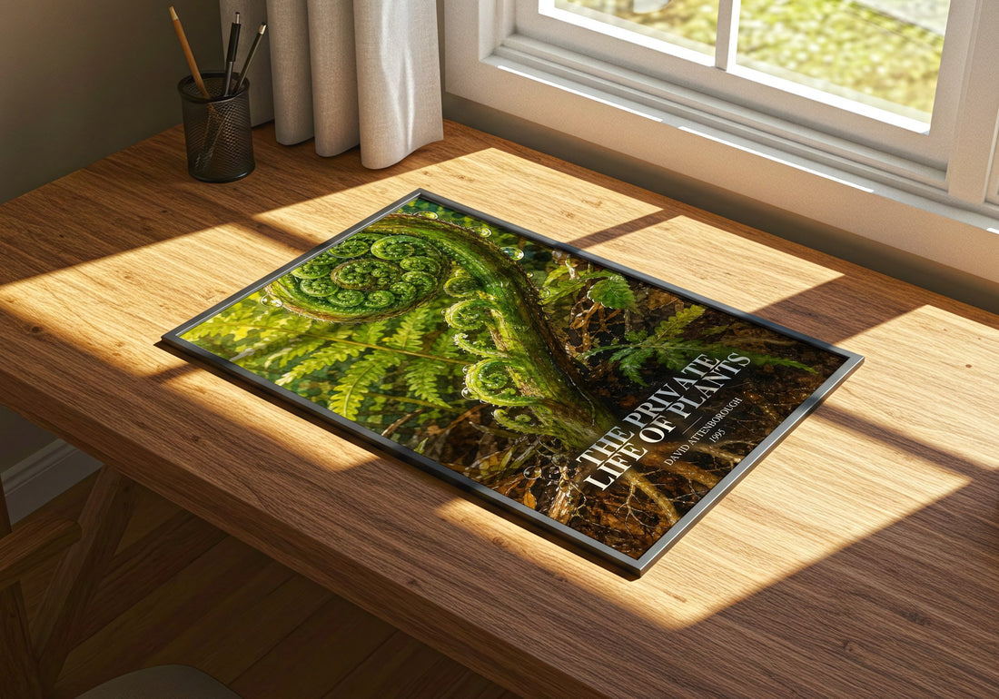 The private life of plants watercolour book poster framed on wall – non fiction wall art