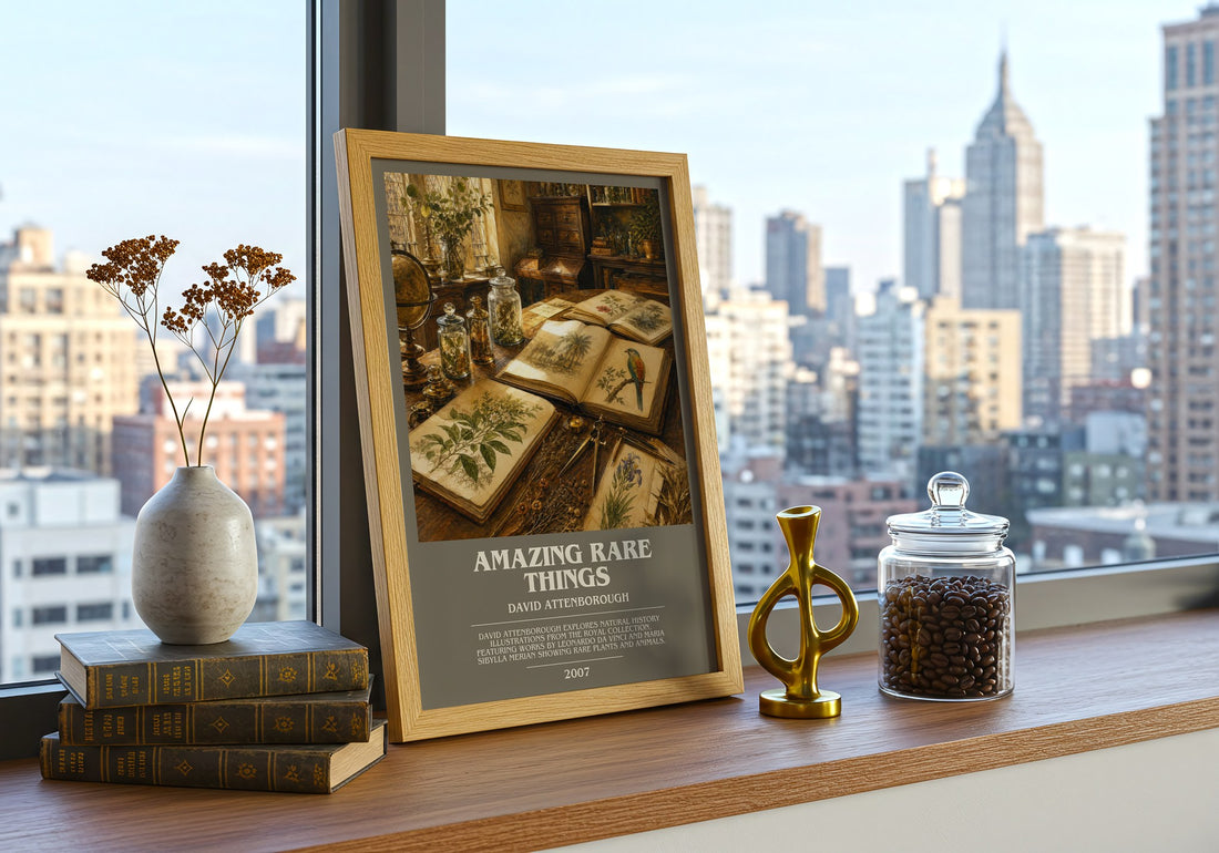 Amazing rare things bookish print framed by window – literary home decor