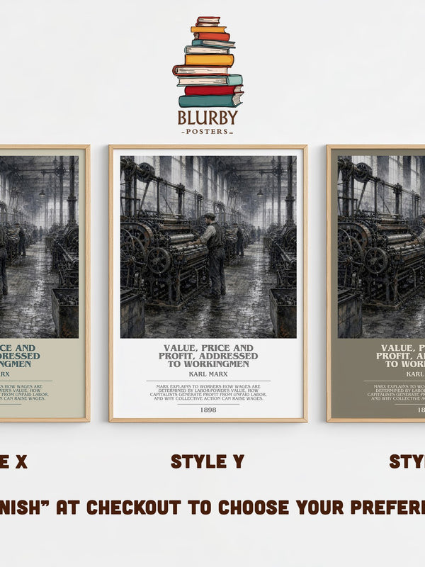 Value, price and profit, addressed to workingmen bookish print in frame leaning in hallway – non fiction wall art