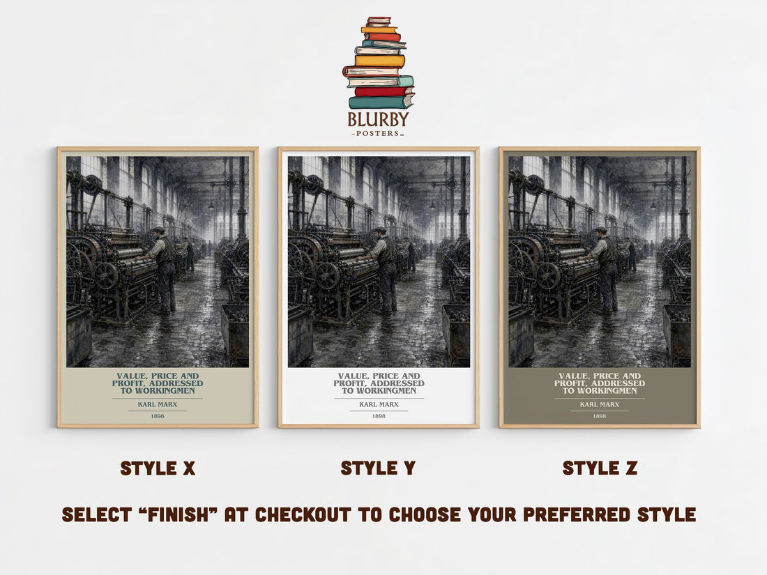 Value, price and profit, addressed to workingmen book cover print in frame leaning in hallway – non fiction wall art (mockup)