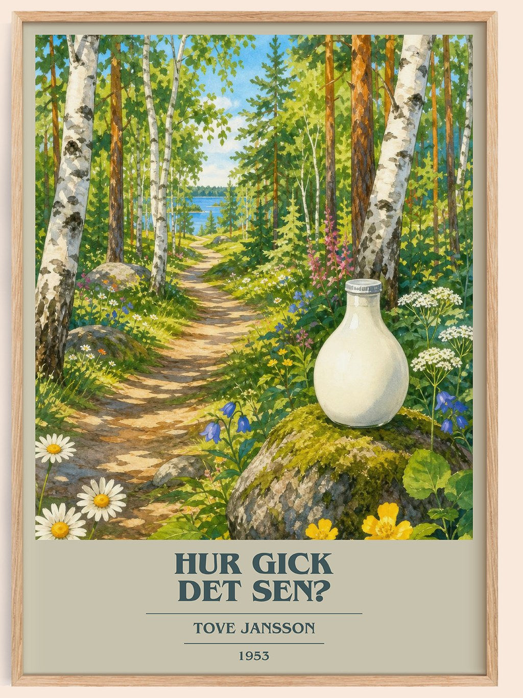 Hur gick det sen? book cover book poster by Tove Jansson – framed literary art print