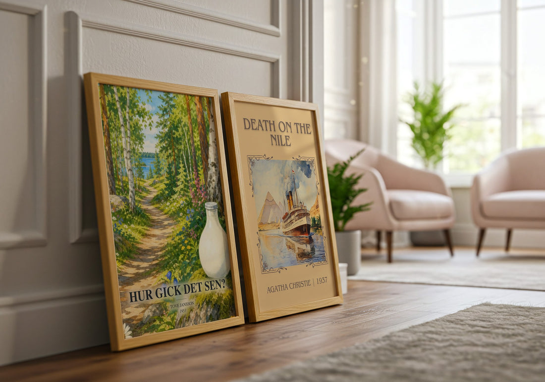 Hur gick det sen? watercolour print framed by window – literary home decor