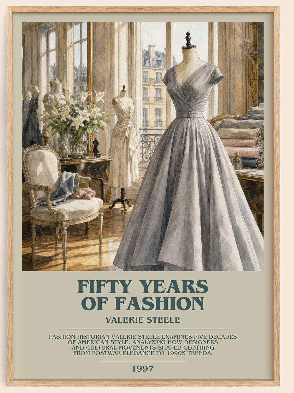 Fifty years of fashion bookish book poster by Valerie Steele – framed literary art print