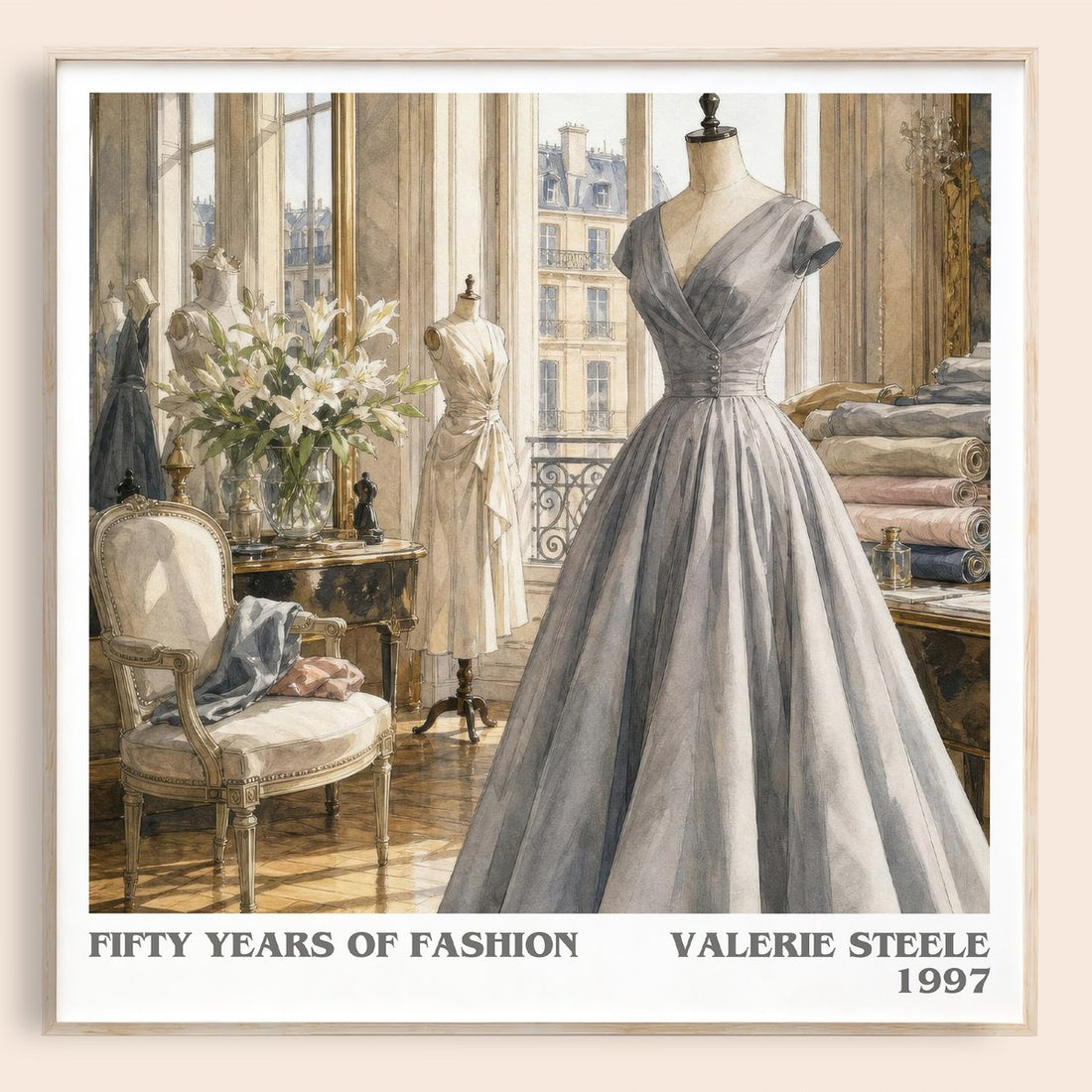 Fifty years of fashion literary book poster by Valerie Steele – framed literary art print