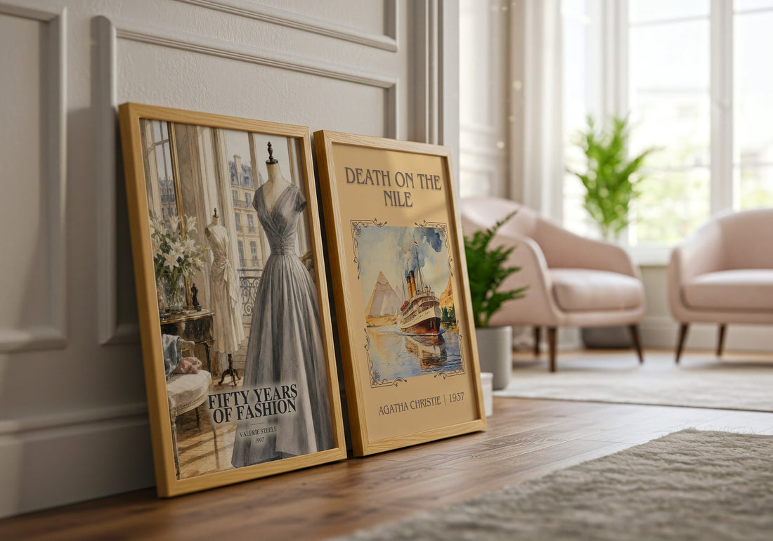 Fifty years of fashion watercolour print framed by window – literary home decor