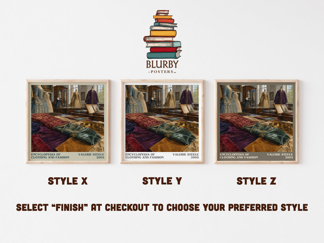 Encyclopedia of clothing and fashion literary print in frame leaning in hallway – non fiction wall art (mockup)