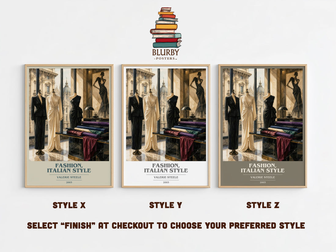 Fashion, Italian style book cover print in frame leaning in hallway – non fiction wall art (mockup)